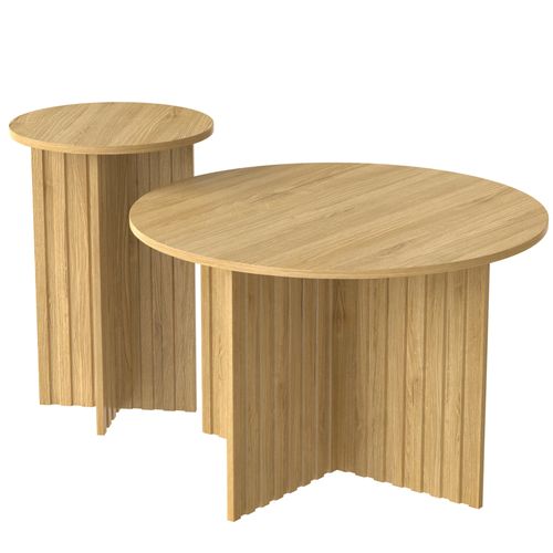 Lot De 2 Table Basse Rond Table Basse 76x76x50/40x40x56,5cm, Couleur Naturelle