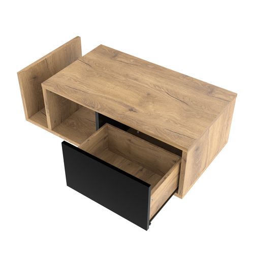 Table Basse LED 99,5 X 53 X 38 Cm, 1 Tiroir, Espace De Rangement Ouvert, Couleur Bois + Noir