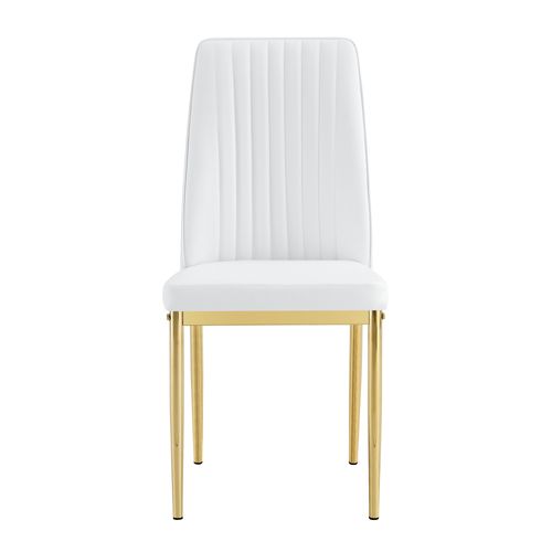 Chaises De Salle à Manger Modernes 4 Pièces, Pieds En Métal Doré, Pu, ​​blanc