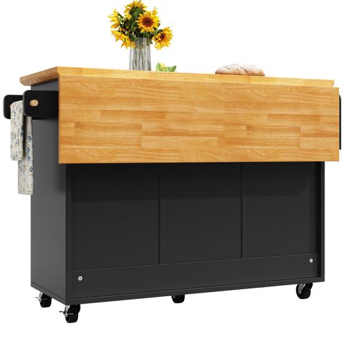 Buffet De Cuisine 140x45/73x93cm, 2 Portes, 5 Tiroirs, Plateau Rabattable, Noir