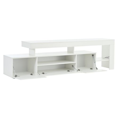 Meuble TV Moderne 192x37x53cm, 3 Portes à Rabat, Avec LED, Pour TV 85" Et Moins, Blanc Brillant