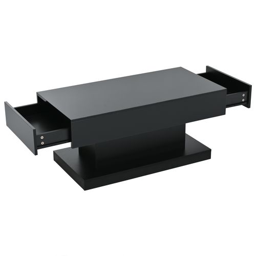 Table Basse Rectangulaire 100x50x45 Cm Avec 2 Tiroirs, LED, Rangement, En Panneaux Particules, Noir