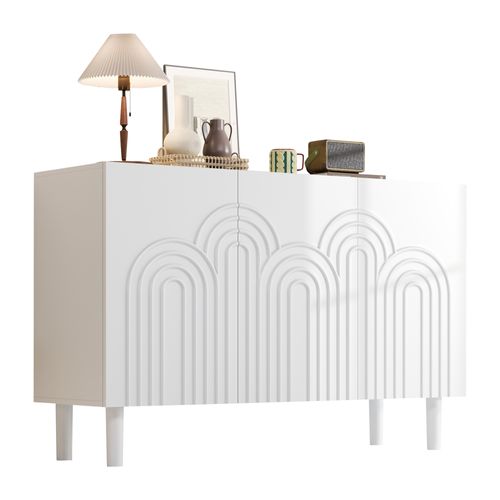 Buffet 120x38,5x79 Cm Avec 3 Portes, Espace De Rangement, Cloisons Réglables, En Mdf, Blanc