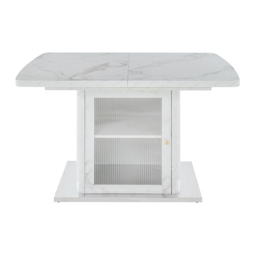Table De Salle à Manger Rectangulaire Moderne 120/160x80x76cm, Extensible, 1 Porte, Blanc