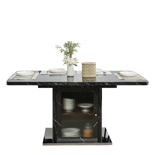 Table De Salle à Manger Rectangulaire Moderne 120/160x80x76cm, Extensible, 1 Porte, Noir