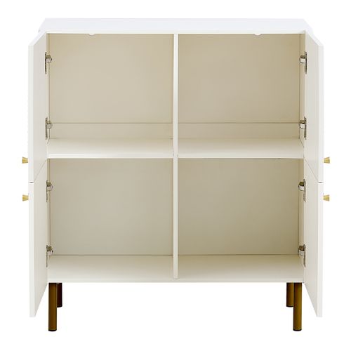 Buffet 80 X 36 X 90 Cm Avec 4 Portes, Poignées, Espace De Rangement, En Mdf, Blanc