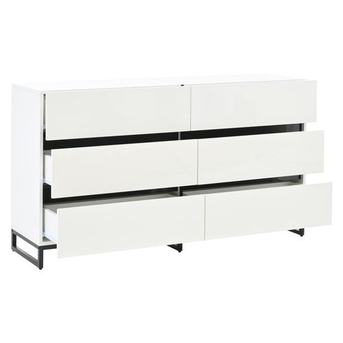 Buffet De Salon 140x39,5x78,5 Cm Avec 6 Tiroirs, 3 Pieds En Métal, En Panneau De Particules, Blanc