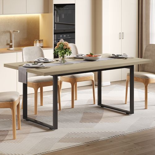 Table De Salle à Manger 160×81 Cm Avec Cadre Métal,en Mdf, Noir Et Naturel, Sans Chaises