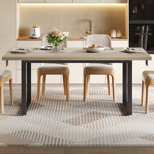 Table De Salle à Manger 160×81 Cm Avec Cadre Métal,en Mdf, Noir Et Naturel, Sans Chaises