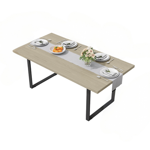 Table De Salle à Manger 160×81 Cm Avec Cadre Métal,en Mdf, Noir Et Naturel, Sans Chaises