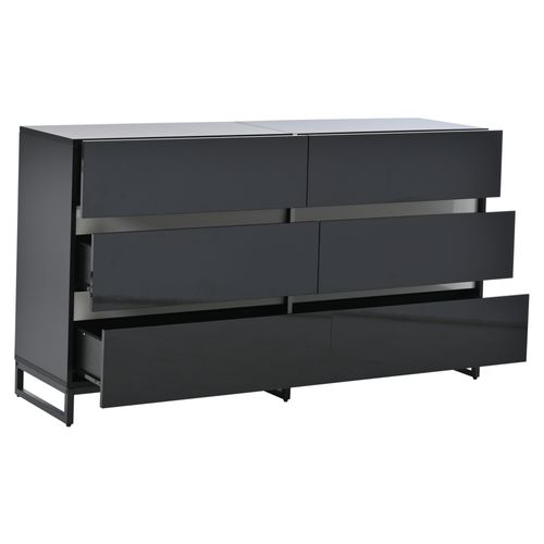 Buffet De Salon 140x39,5x78,5 Cm Avec 6 Tiroirs, 3 Pieds En Métal, En Panneau De Particules, Noir