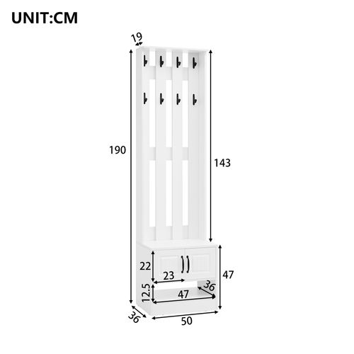 Combinaison Dressing D'entrée, Avec Meuble à Chaussures, 8 Crochets, 4 Portes, 1 Tiroir, Blanc