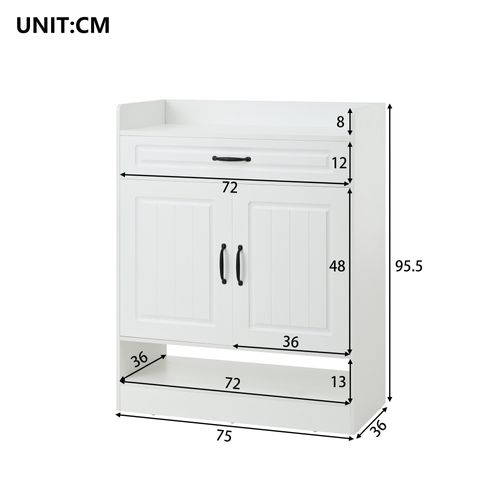 Combinaison Dressing D'entrée, Avec Meuble à Chaussures, 8 Crochets, 4 Portes, 1 Tiroir, Blanc