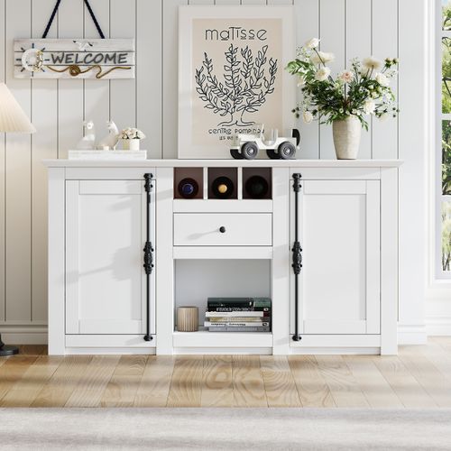 Buffet 130x35x70 Cm Avec 1 Tiroir, 2 Portes, Étagères à Vin, Rangement, En Mdf, Blanc