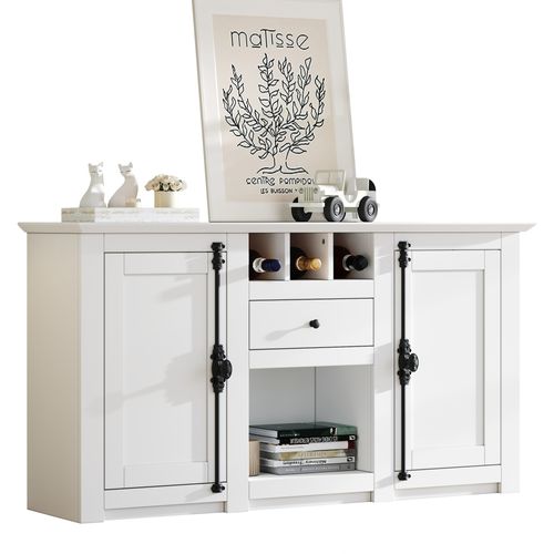 Buffet 130x35x70 Cm Avec 1 Tiroir, 2 Portes, Étagères à Vin, Rangement, En Mdf, Blanc
