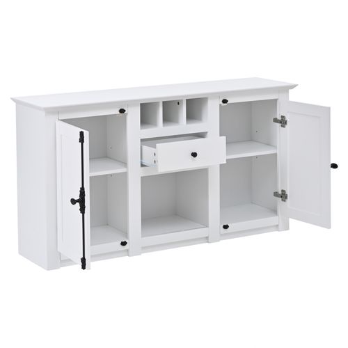 Buffet 130x35x70 Cm Avec 1 Tiroir, 2 Portes, Étagères à Vin, Rangement, En Mdf, Blanc