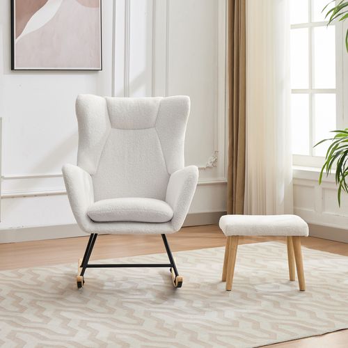Fauteuil à Bascule 69x87x98 Cm, Avec Repose-pieds Et Siège, Inclinable Jusqu'à 30 Degrés, Blanc.