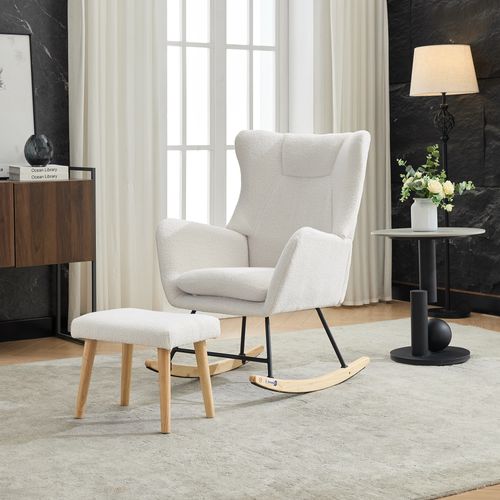 Fauteuil à Bascule 69x87x98 Cm, Avec Repose-pieds Et Siège, Inclinable Jusqu'à 30 Degrés, Blanc.
