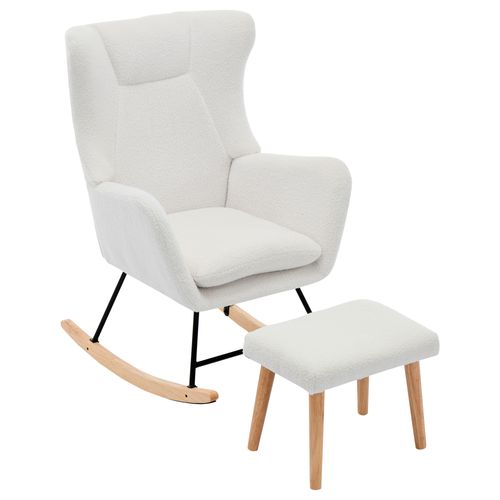 Fauteuil à Bascule 69x87x98 Cm, Avec Repose-pieds Et Siège, Inclinable Jusqu'à 30 Degrés, Blanc.