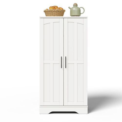 Buffet De Cuisine 60x40x120.5 Cm Avec LED à Capteur, 2 Portes, 1 Étagère Réglable, En Mdf, Blanc