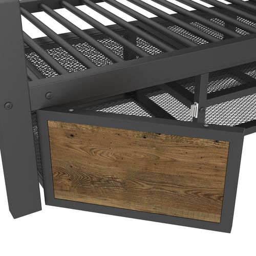 Lit Superposé 90x200 Cm + 140x200 Cm, Lit Avec Rangement Et Barrières De Sécurité, Métal, Noir