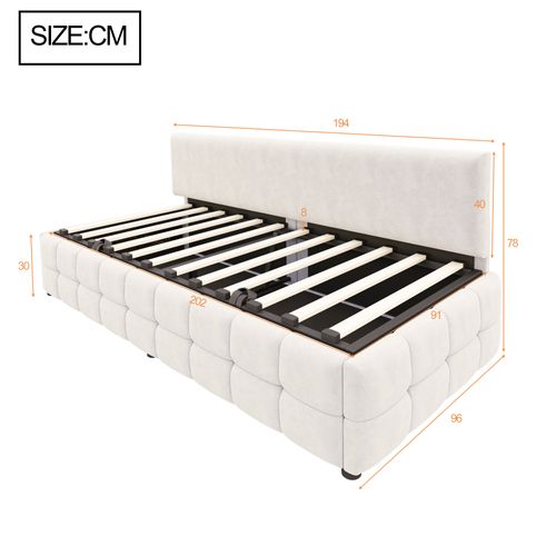 Lit Coffre 90x200 Cm Lit Enfant Avec Rangement, Sommier, Motif Moderne, En Velours, Beige