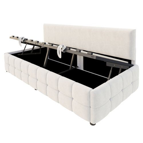 Lit Coffre 90x200 Cm Lit Enfant Avec Rangement, Sommier, Motif Moderne, En Velours, Beige