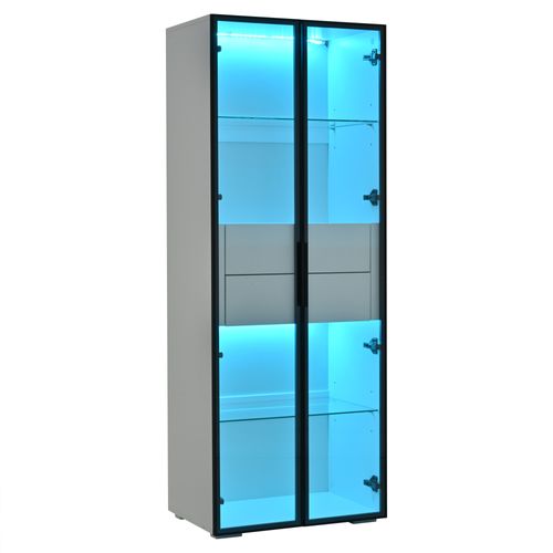 Vitrine 60x40x160 Cm Avec 2 Étagères En Verre, 2 Tiroirs, Éclairage LED, Mdf, Blanc