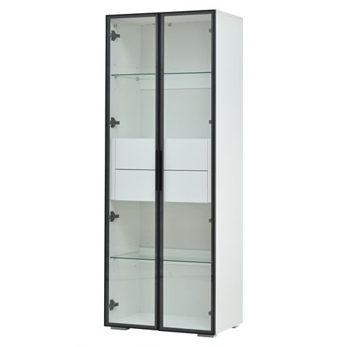 Vitrine 60x40x160 Cm Avec 2 Étagères En Verre, 2 Tiroirs, Éclairage LED, Mdf, Blanc
