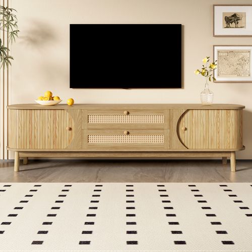 Meuble TV 170x39,5x46 Cm Avec 2 Tiroirs, 2 Portes Coulissantes, En Mdf, Couleur Chêne