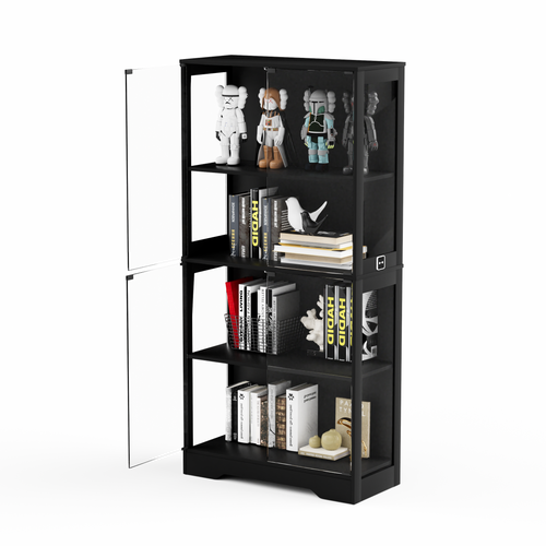 Vitrine En Verre LED 80x35x165cm, 4 Portes En Verre, Capteurs Intelligents, Noir