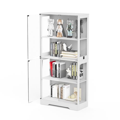 Vitrine En Verre LED 80x35x165cm, 4 Portes En Verre, 4 Couches, Capteurs Intelligents, Blanc