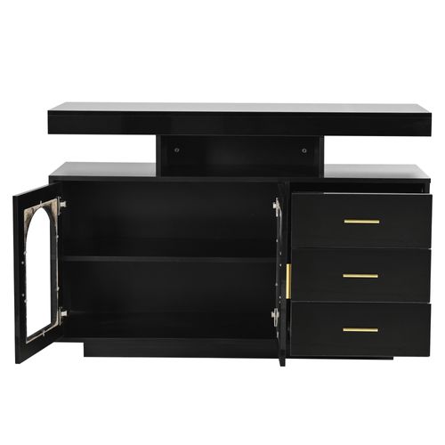 Buffet 120x40x80 Cm Avec 3 Tiroirs, 2 Portes, LED, En Panneaux Particules, Noir