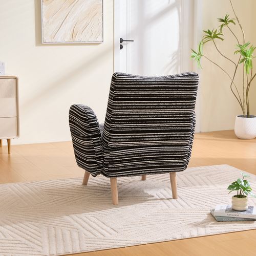 Fauteuil Avec Poche Latérale, Pieds En Bois Massif, Motif Circulaire, En Tissu, Noir