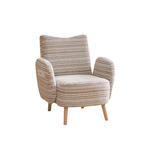 Fauteuil Avec Poche Latérale, Pieds En Bois Massif, Motif Circulaire, En Tissu, Couleur Kaki