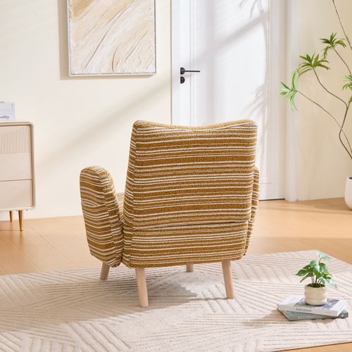 Fauteuil Avec Poche Latérale, Pieds En Bois Massif, Motif Circulaire, En Tissu, Jaune Moutarde