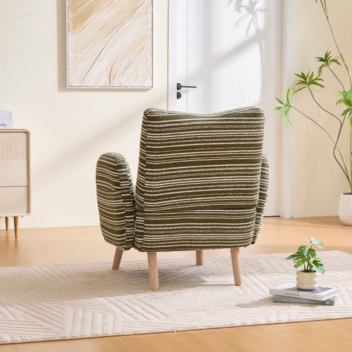 Fauteuil Avec Poche Latérale, Pieds En Bois Massif, Motif Circulaire, En Tissu, Couleur Vert Olive
