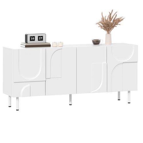 Buffet 160x38,5x70 Cm Avec 4 Portes, Espaces De Rangement, En Mdf, Blanc