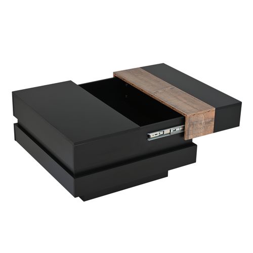 Table Basse Carrée Extensible 70x70x39 Cm Avec Rangement Caché, En Mdf, Noire