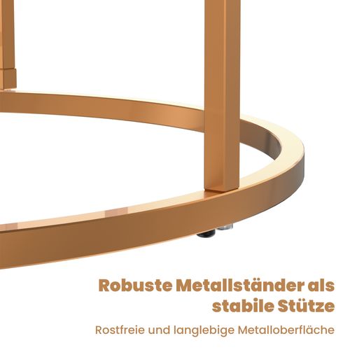 Table Basse Gigogne Ronde, Ensemble De 2, 80x80x45/60x60x33.5 Cm, Placage De Marbre Mdf, Noir+doré