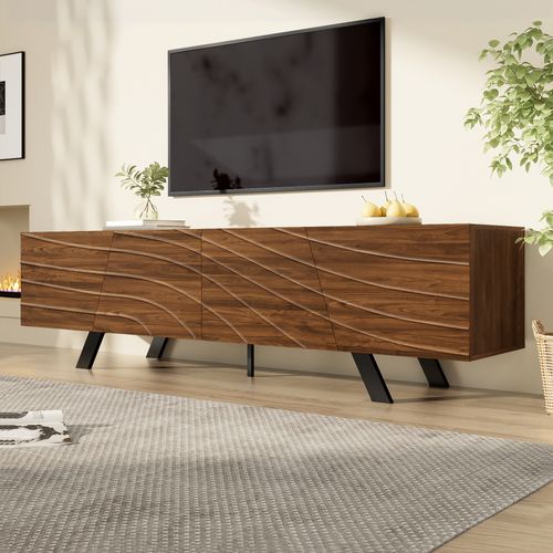 Meuble TV 160x39x50.5 Cm Avec 4 Portes De Rangement, Mdf, Couleur Noyer