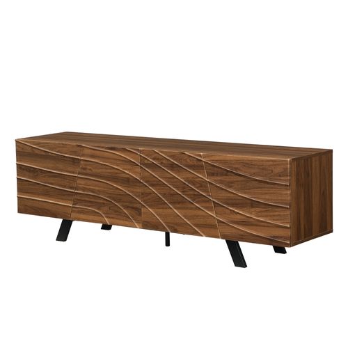 Meuble TV 160x39x50.5 Cm Avec 4 Portes De Rangement, Mdf, Couleur Noyer