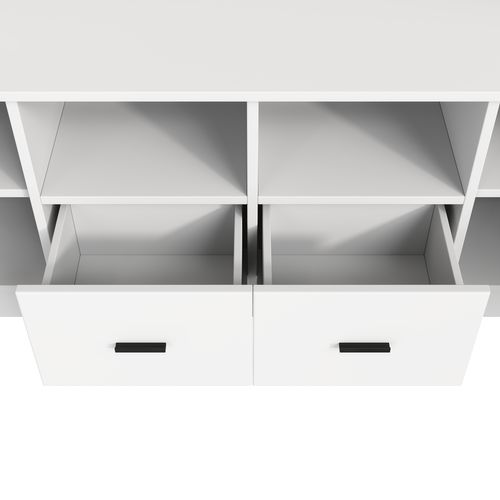 Meuble TV 180 Cm 2 Portes, 2 Tiroirs Et 11 Compartiments, Blanc Panneaux Particules, Téléviseurs 60″