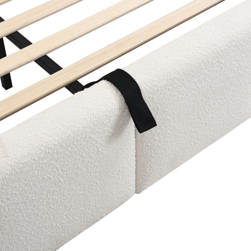 Lit coffre hydraulique 180 x 200 cm en bouclé beige avec sommier et grand espace de rangement