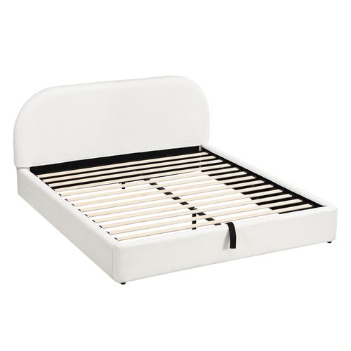 Lit coffre adulte 180x200 cm avec tête de lit et grand rangement, bouclé beige