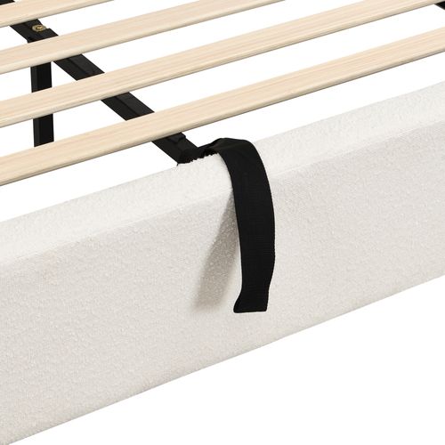 Lit coffre adulte 180x200 cm avec tête de lit et grand rangement, bouclé beige
