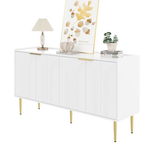 Buffet 140x38x75 Cm Avec 4 Portes, Espaces De Rangement, En Mdf, Blanc
