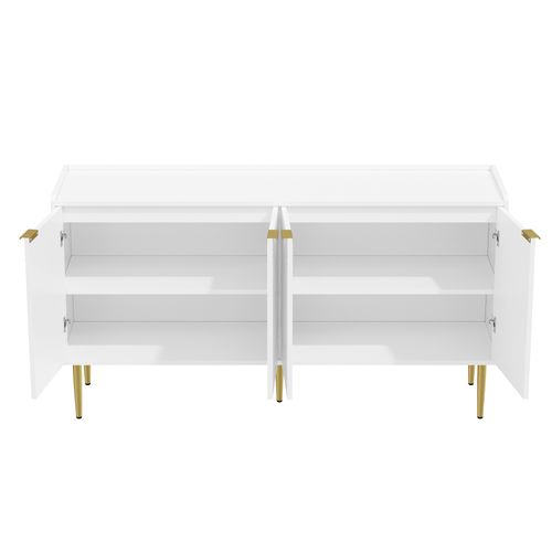 Buffet 140x38x75 Cm Avec 4 Portes, Espaces De Rangement, En Mdf, Blanc
