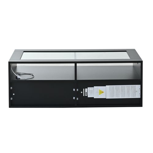 Table Basse 100x50x35 Cm Avec LED, Plateau En Verre Et 2 Tiroirs, Panneaux Particules, Noir