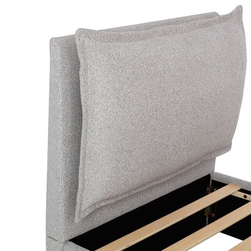 Lit Enfant 90x200 Cm, Lit 1 Place Avec 1 Tiroir, Tête De Lit Et Sommier, Chenille, Gris